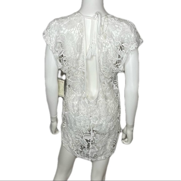 Miken Swim Women's White Floral Crocheted Sheer Tie-Back Swimsuit Coverup - Picture 4 of 4